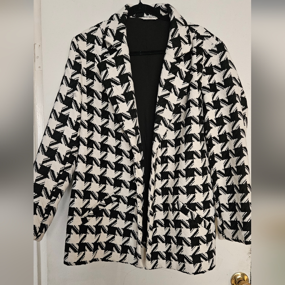 DAVI & DANI Black and White Houndstooth Blazer